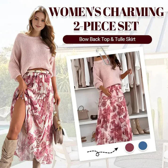 🌸Crew Neck Top & Printed Belted Skirt Set