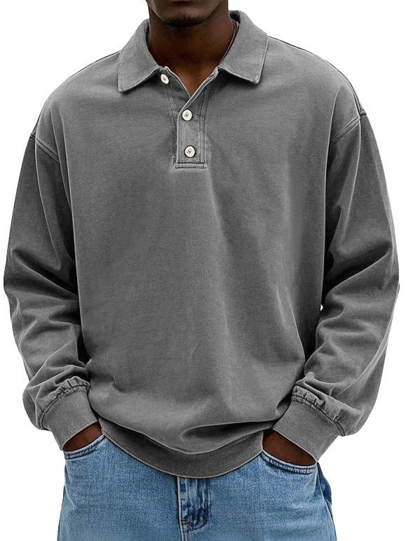Men's Retro Lapel Long Sleeve Polo Shirt