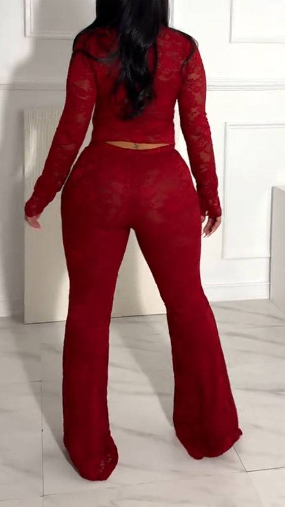 Ladies Printed Lace Strap Top+ Pants Sexy Temperament Set