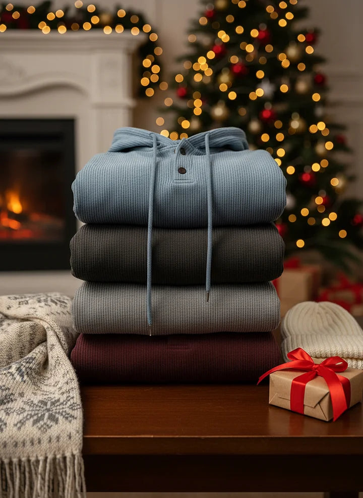 🎄 CLEARANCE SALE🔥Men's Fashionable Casual Ribbed Fabric Long-Sleeved Hooded Top