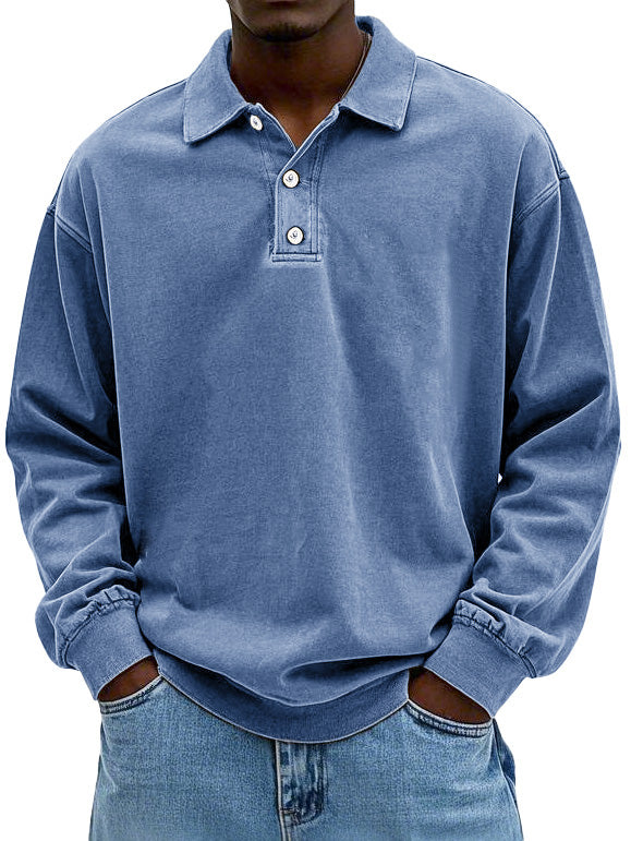 Men's Retro Lapel Long Sleeve Polo Shirt