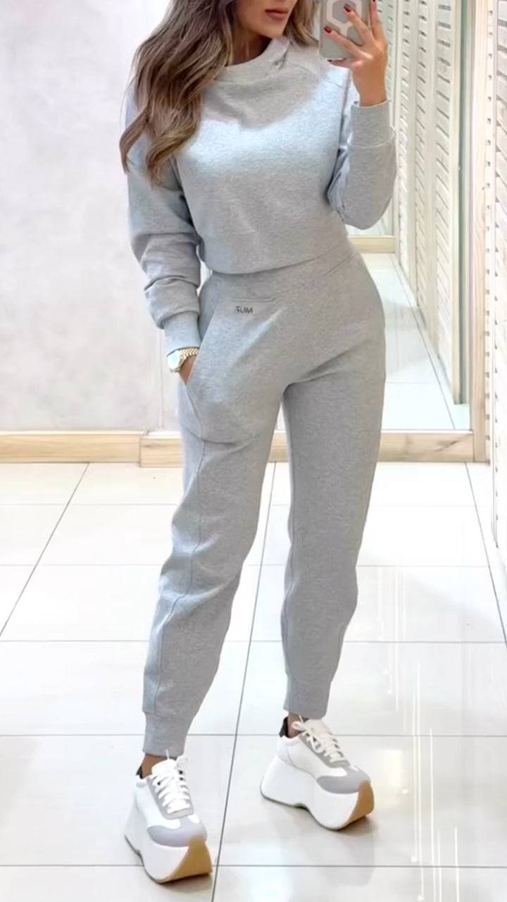 Ladies' High Collar Long Sleeve Autumn and Winter Casual Sweater Suit