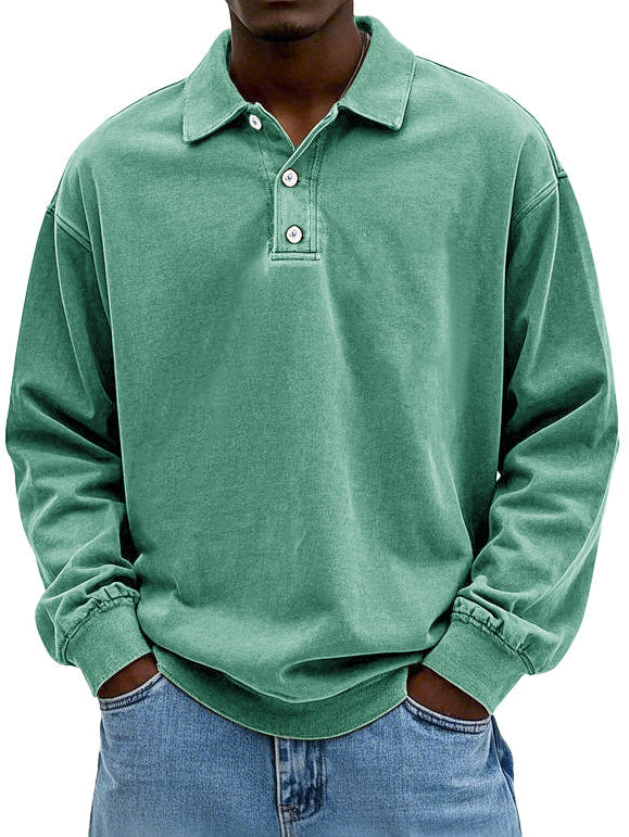Men's Retro Lapel Long Sleeve Polo Shirt