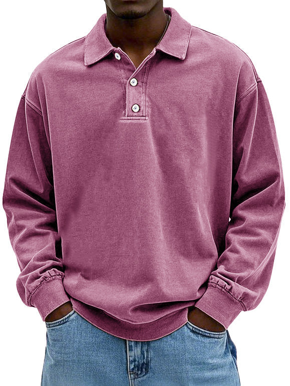 Men's Retro Lapel Long Sleeve Polo Shirt