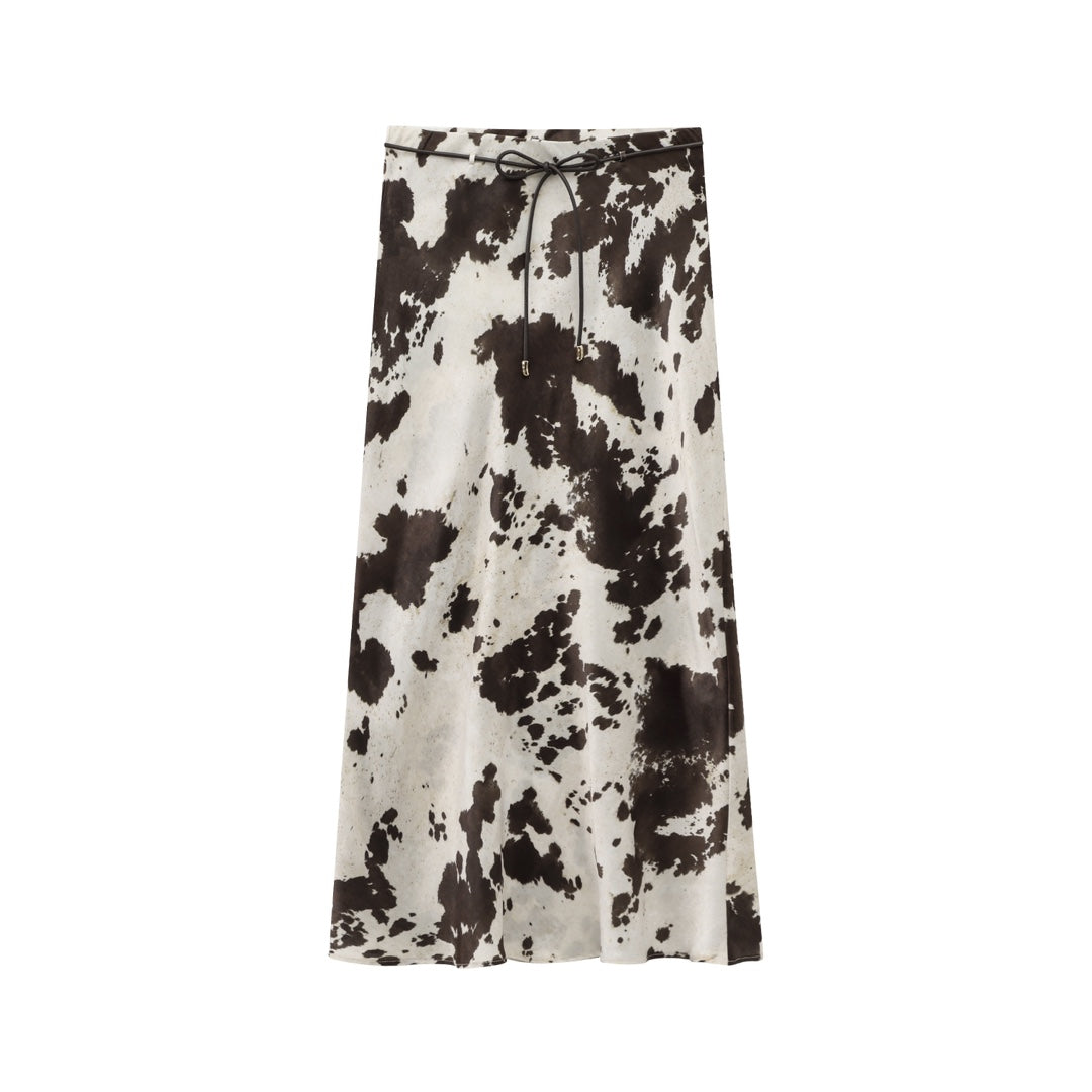 Animal print textured midi shirt and skirt set