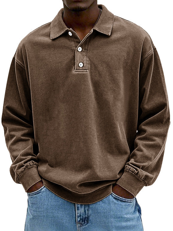 Men's Retro Lapel Long Sleeve Polo Shirt