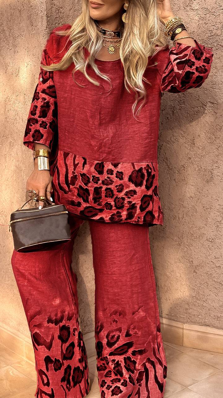 Ladies' Leopard Print Cotton Linen Casual Dress 🌿🐆✨