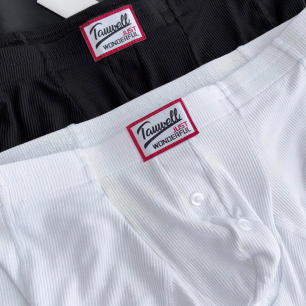 Men's Ribbed Boxer Briefs - Breathable Cotton Solid Color Underwear Set