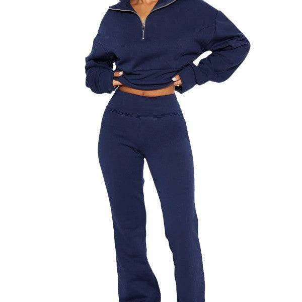 Autumn and winter new fashion suit loose waist short top, low waist mop long trousers, two -piece set