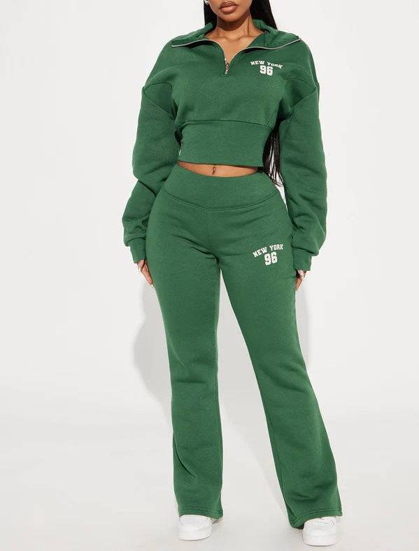 Autumn and winter new fashion suit loose waist short top, low waist mop long trousers, two -piece set