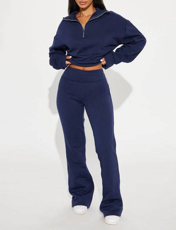 Autumn and winter new fashion suit loose waist short top, low waist mop long trousers, two -piece set