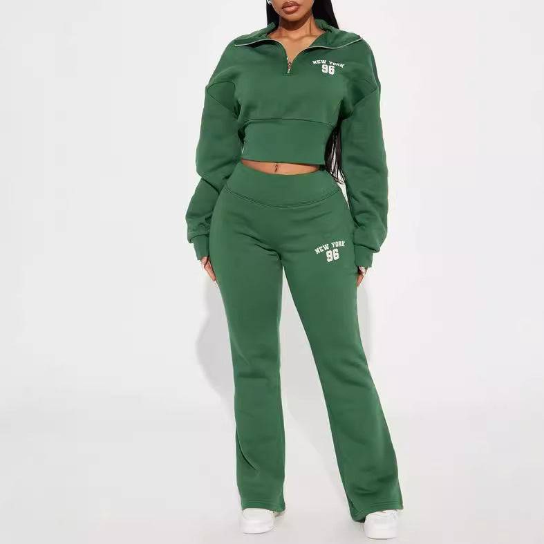 Autumn and winter new fashion suit loose waist short top, low waist mop long trousers, two -piece set