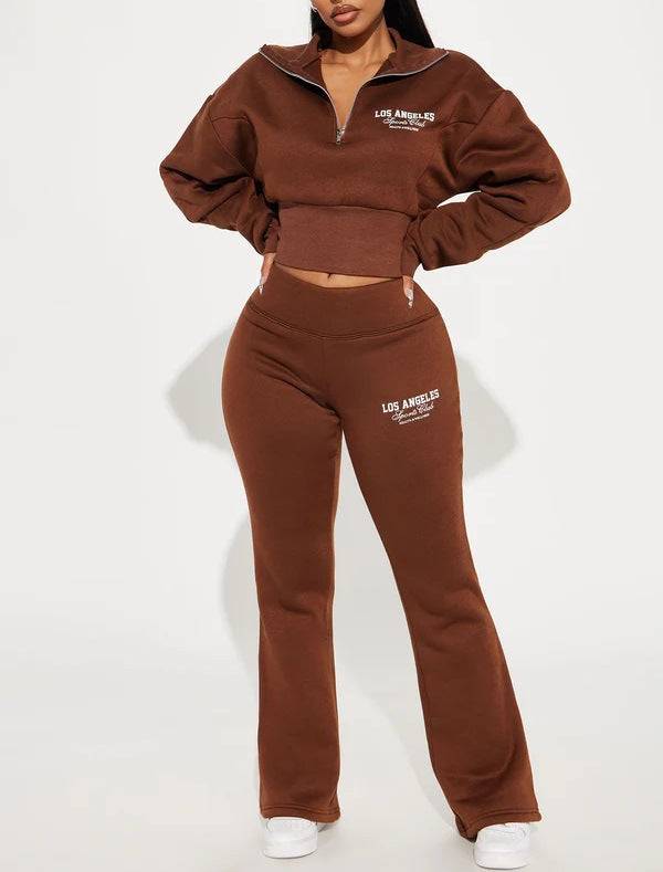 Autumn and winter new fashion suit loose waist short top, low waist mop long trousers, two -piece set