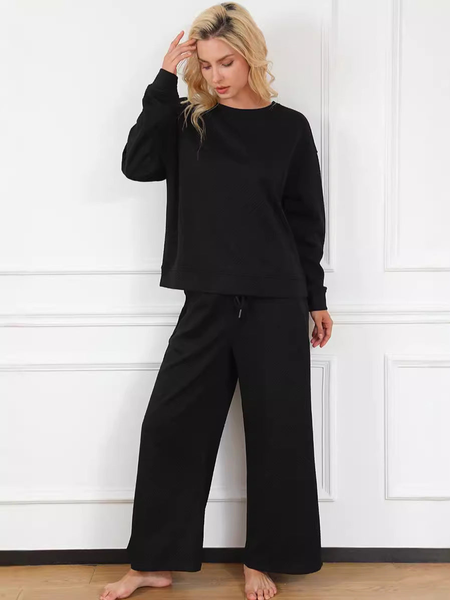 Autumn/Winter Solid Color Casual Set with Drawstring Sport Suit