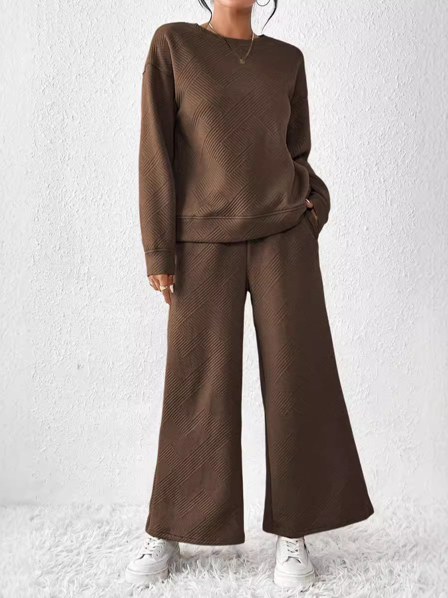 Autumn/Winter Solid Color Casual Set with Drawstring Sport Suit