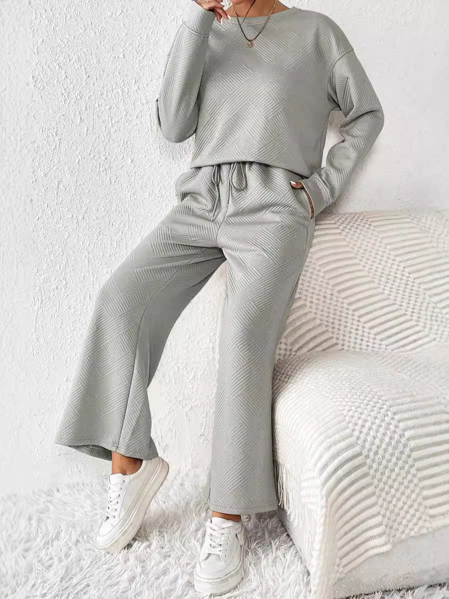 Autumn/Winter Solid Color Casual Set with Drawstring Sport Suit