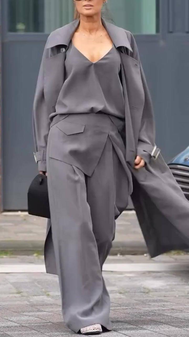 Ladies Solid Color Temperament Casual Three Piece Set