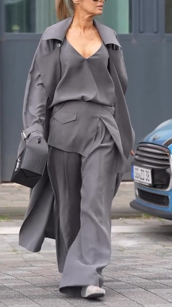 Ladies Solid Color Temperament Casual Three Piece Set