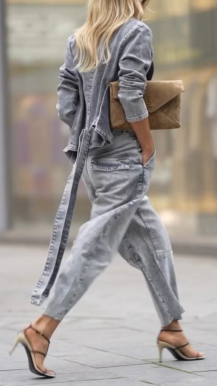 Ladies Round Neck Coat+ Pants Casual Set